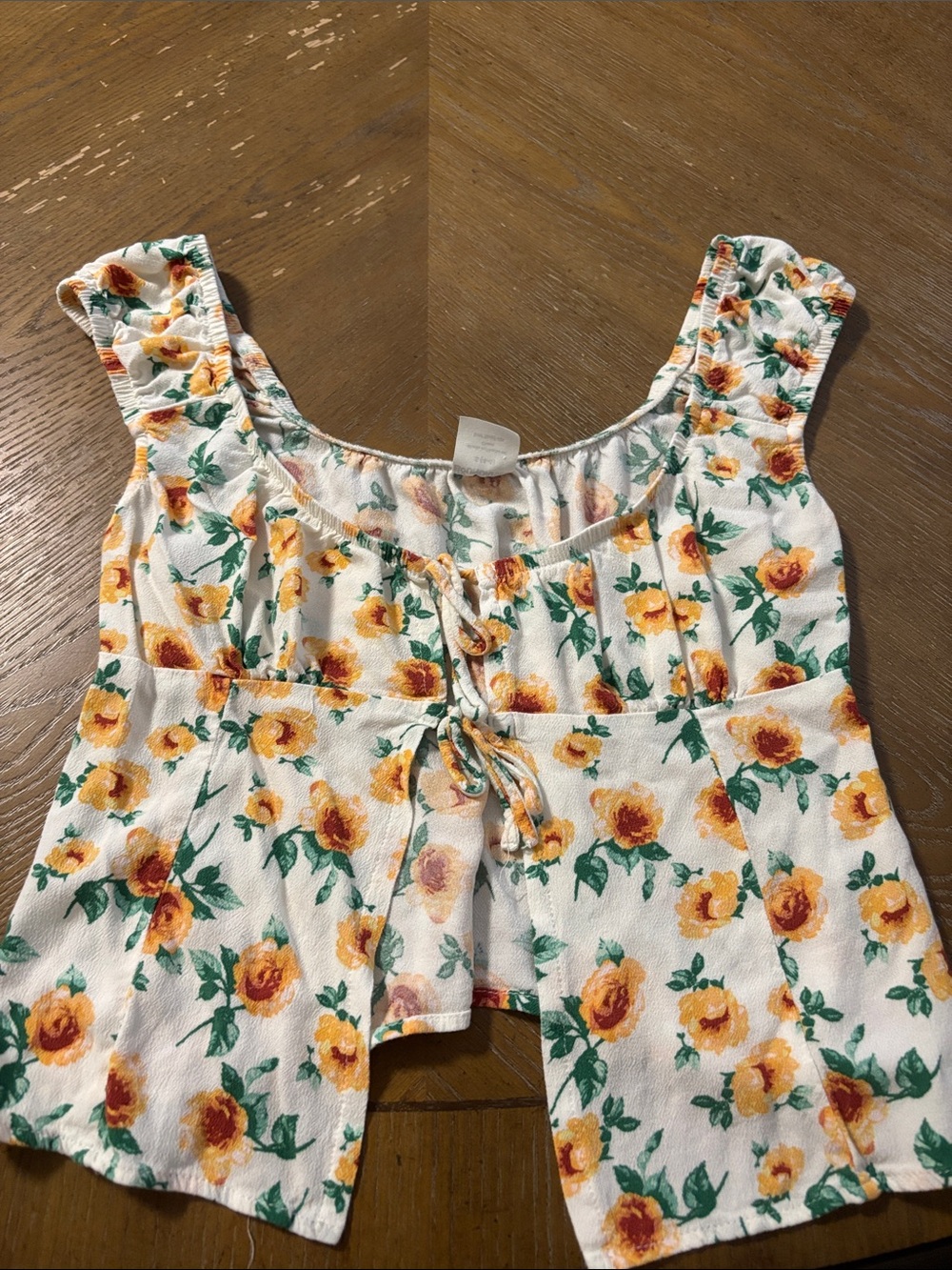 No Boundaries White Floral Tie-Front Camisole with Yellow Flowers